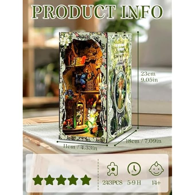 DIY 3D WOODEN BOOK NOOK KIT,MINIATURE FOREST HOUSE PUZZLE FOR ADULTS, BOOKSHELF INSERT DECOR, UNIQUE HANDMADE GIFT FOR BOOK LOVERS IN SECRET WORLD THEME - Image 4